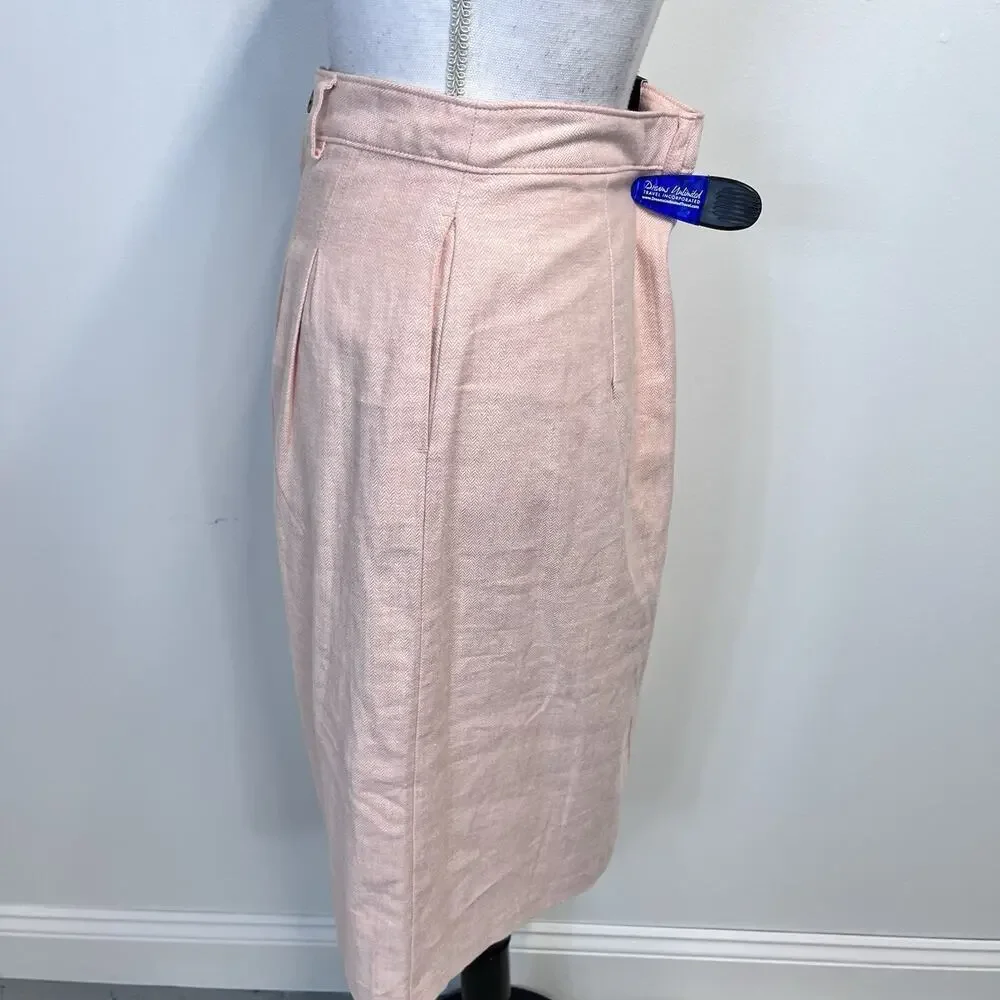 Banana Republic Trouser Skirt size 6 Petite Pink Linen Herringbone Midi Career